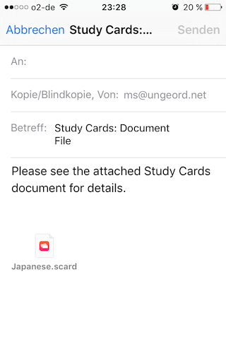 study cards: export via e-mail